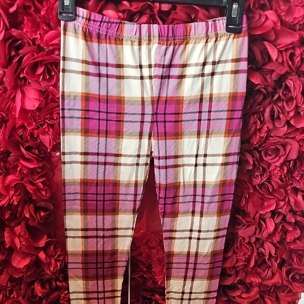 Btween NWT Girls Soft Plaid Kids Leggings - Size 10